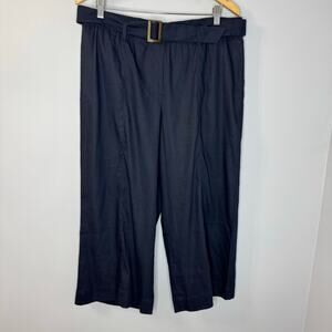 J Jill Linen Stretch Belted Wide Leg Cropped Pants Blue Mature Sz L New